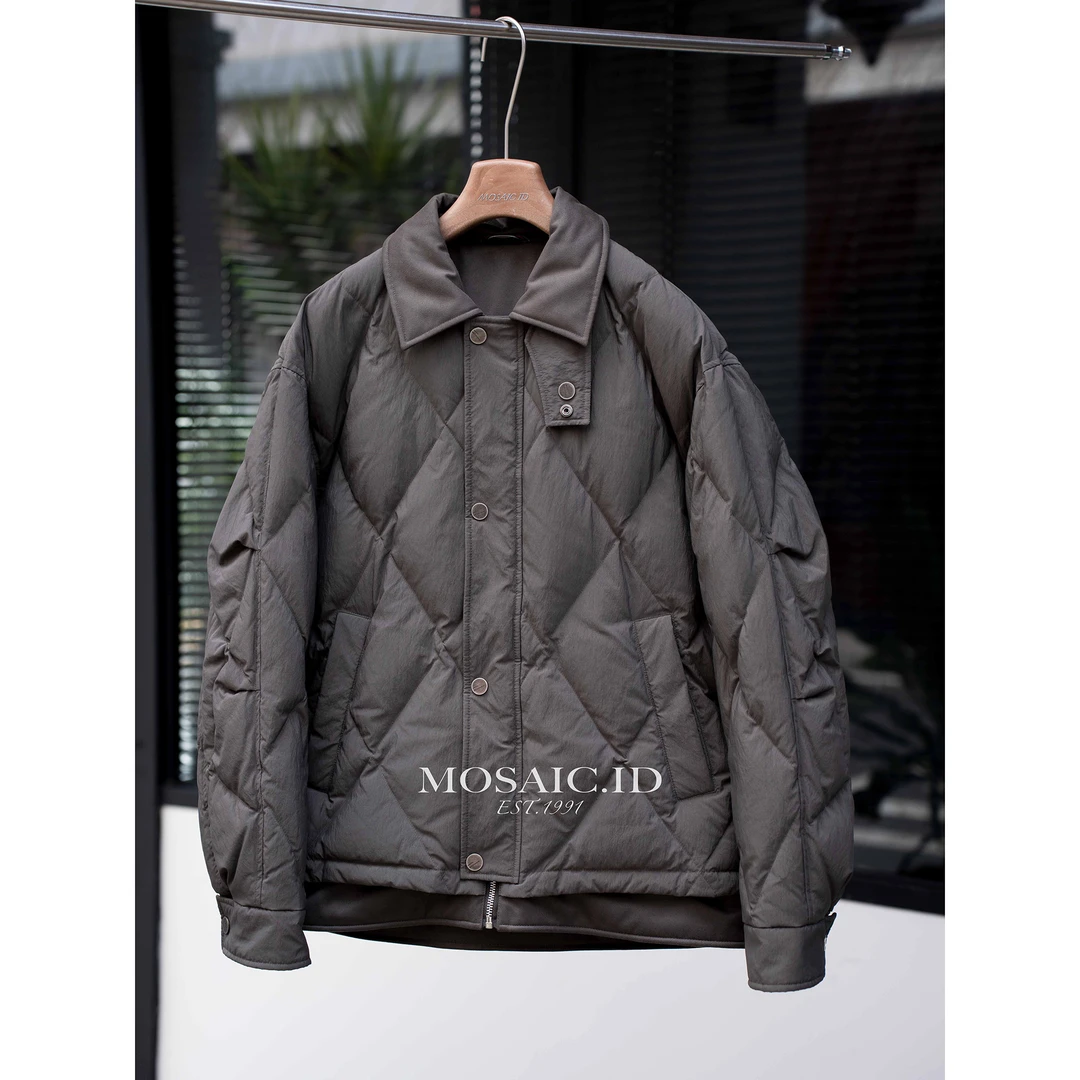 MOSAICID｜高端线复古菱形格翻领羽绒保暖外套夹克男士休闲羽绒服