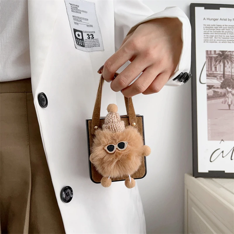 眼镜煤球适用华为pocket2折叠手机壳创意pockets小众可爱毛绒皮纹