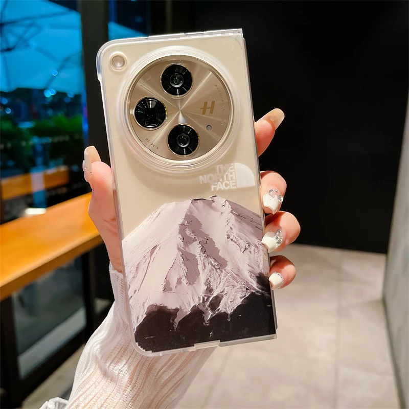 肤感磨砂潮牌雪山适用OPPO Find N3折叠手机壳FindN2透明简约硬壳