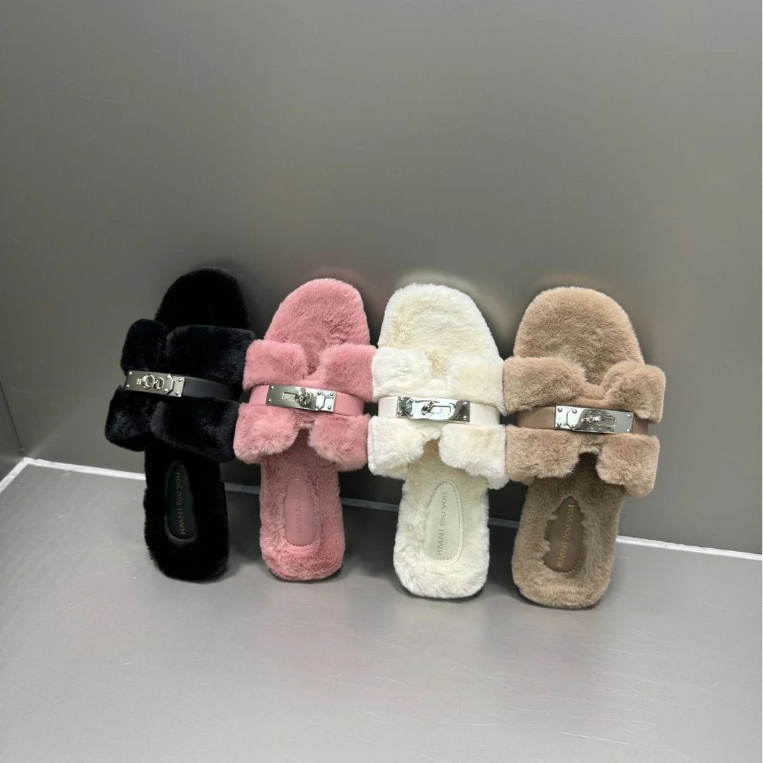 平底毛毛拖鞋女外穿2024秋冬季新款韩版舒适保暖拖鞋一字棉拖女鞋