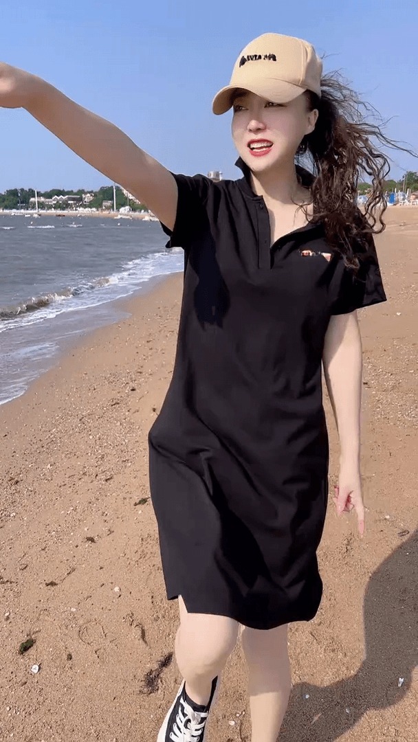 polo领短袖连衣裙夏季大码胖mm显瘦宽松高级感中长款T恤裙