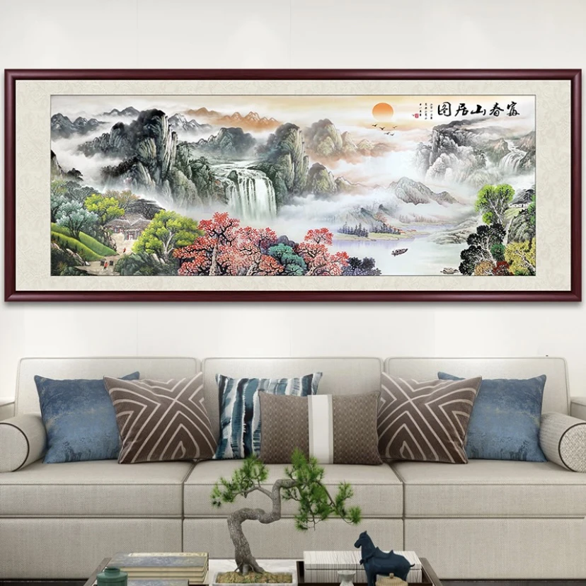 沙发背景画茶室挂画客厅山水挂画中堂画自建房装饰画办公室挂画