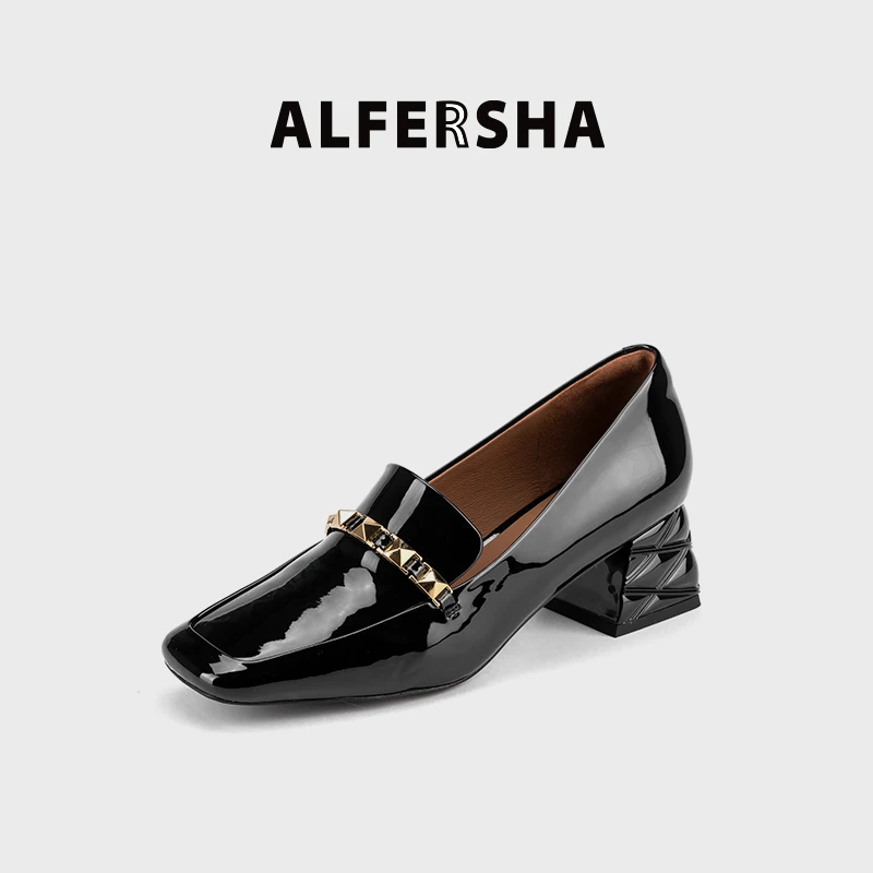 2025春款阿芙莎广系联名款9688650新款通勤百搭方头粗跟女士单鞋