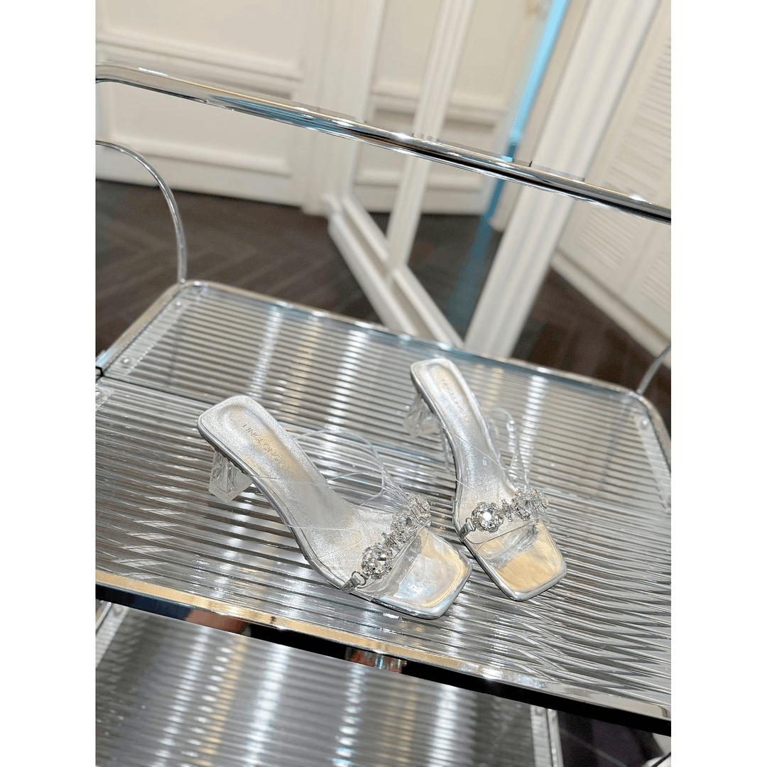 明星黄奕代言阿芙莎2021273新款法式百搭凉鞋露趾水晶方跟凉拖鞋