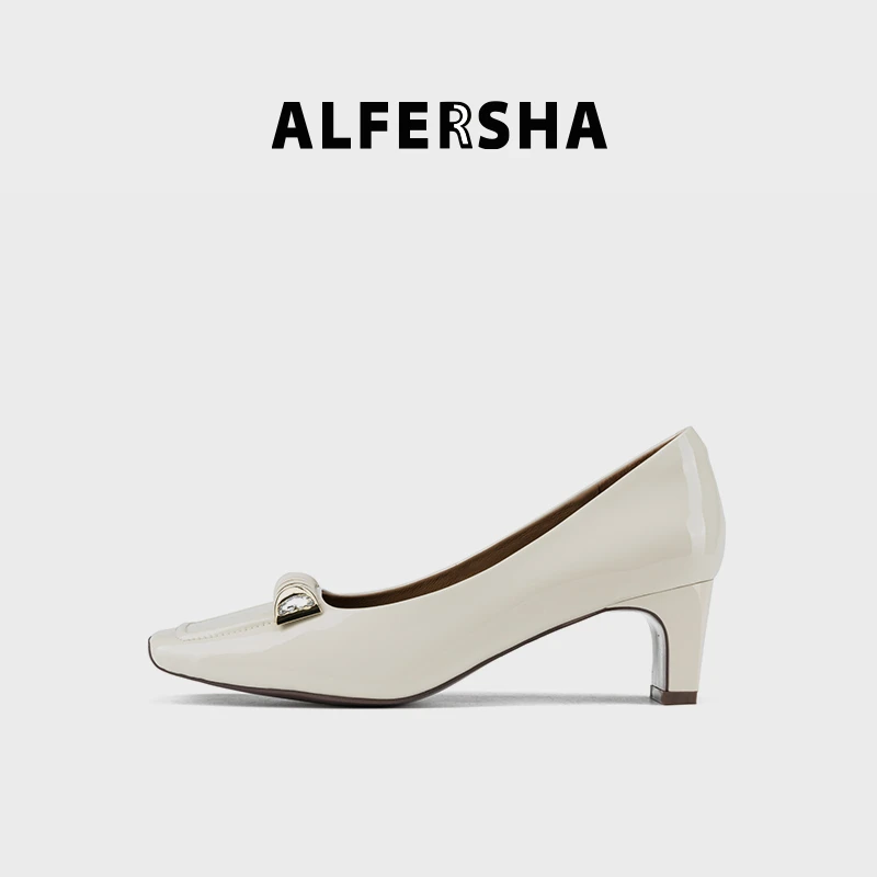 2025春款四季单鞋阿芙莎9688385时尚法式气质金属搭扣高跟鞋D