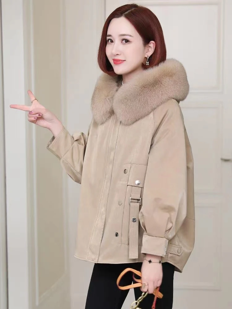 派克服女2024年新款可拆卸兔毛内胆狐狸大毛领时尚短款小个子外套