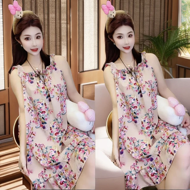 网红爆款大码无袖睡裙夏天新款韩版甜美时尚宽松显瘦家居薄款可外