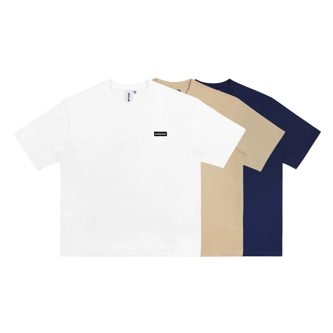 mmlabcrew夏季新款简约logo印花白色藏青驼色宽松纯棉圆领短袖T恤