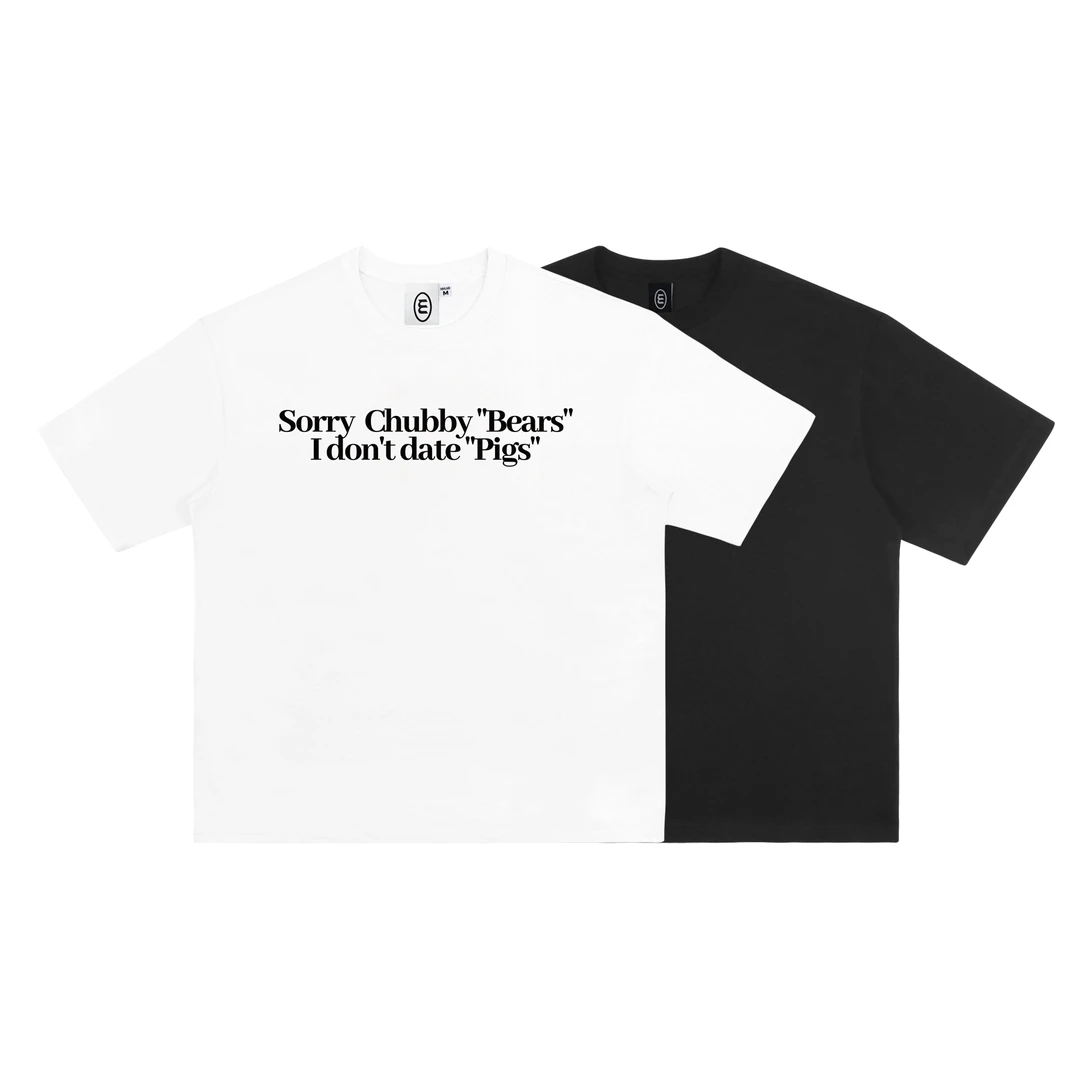 M BY MMLAB趣味标语CHUBBY BEAR黑色宽松落肩版300g加厚重磅T恤