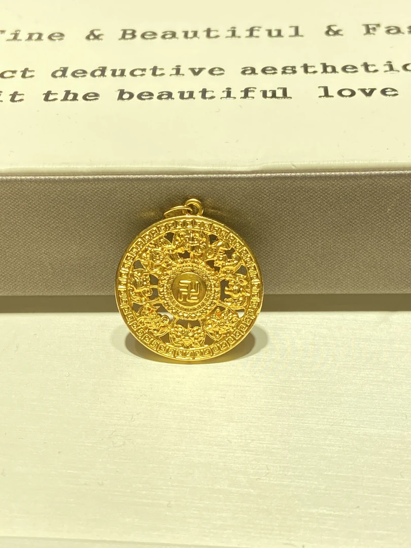 玉匠世家足金999古法黄金八宝罗盘吊坠赠银链 Z180064-YL