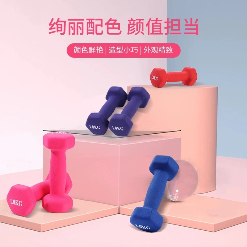 哑铃女士健身家用一对儿童通用浸塑铸铁臂器材瑜伽哑铃