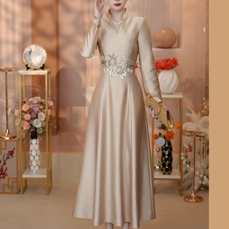 喜婆婆婚宴高端年轻丈母娘改良旗袍高贵婚礼妈妈礼服裙平时可穿