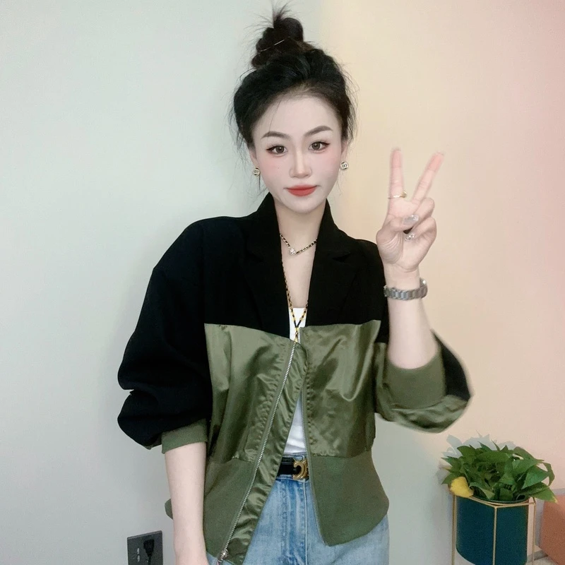 长袖外套网红夏季春季翻领常规款短款春秋棒球服薄款拼色秋季