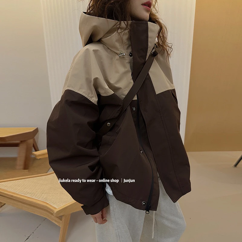 春秋款冲锋衣撞色拼接派克服三防面料潮牌