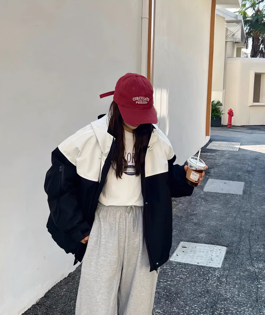 2023新款羽绒服女 撞色拼接冲锋衣羽绒服派克服三防面料潮牌