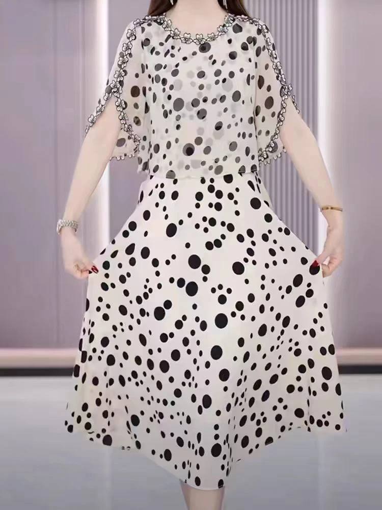 印花裙子宽松连衣裙时尚气质夏季百搭显瘦韩版妈妈装膝盖裙