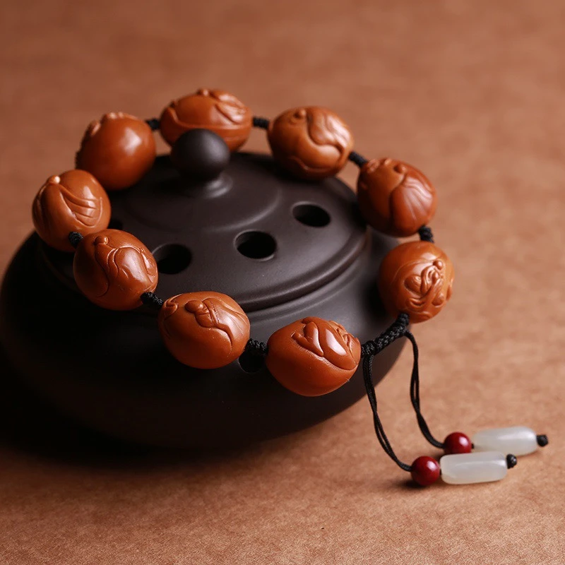 橄榄核雕纯手工雕刻文玩手串无相佛木生落款盘玩新品送长辈送礼