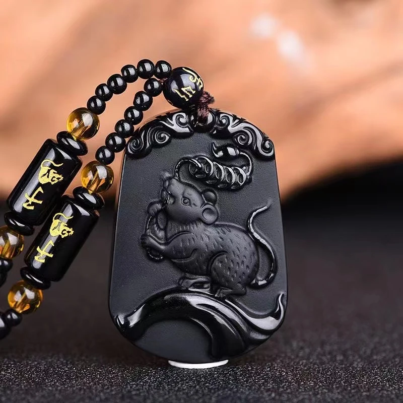 非金属吊坠 黑色十二生肖吊坠项坠时尚精美雕刻手工男女款挂坠