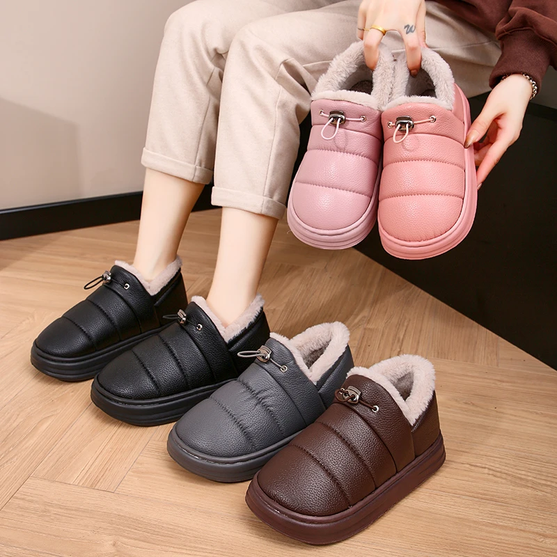 【亲子款】PU防水秋冬加厚居家包跟保暖防滑棉拖鞋加绒827.