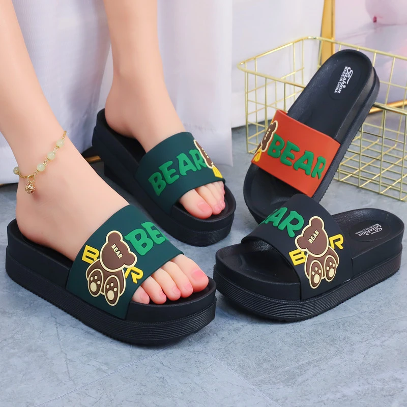 字母凉拖鞋女士夏季增高居家卡通可爱小熊休闲舒适耐磨防滑的拖鞋
