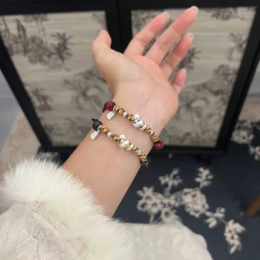 足银布艺手链 蛇999纯银本命年红绳情侣手链生肖蛇手绳2026女编绳