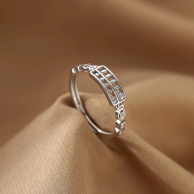 925银戒指 招财转运如意算盘铜钱戒指简约百搭轻奢小众网红气质女