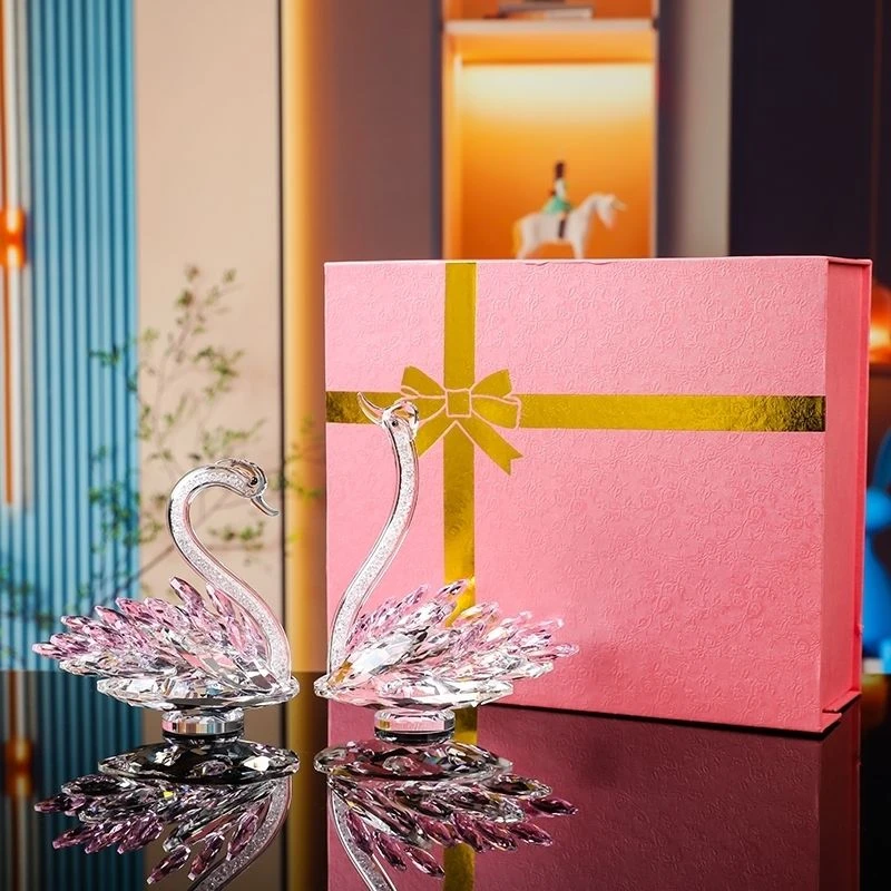 AG粉天鹅水晶玄关轻奢玻璃摆件电视柜酒柜装饰品家居结婚礼物摆件