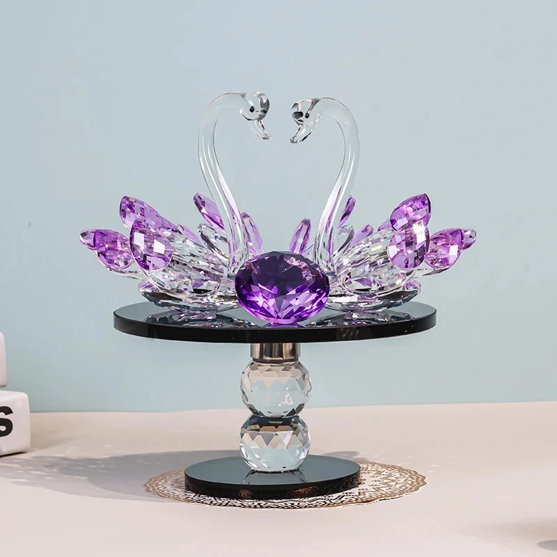 紫色旋转天鹅创意现代轻奢客厅玄关装饰摆件桌面摆设家居饰品高档