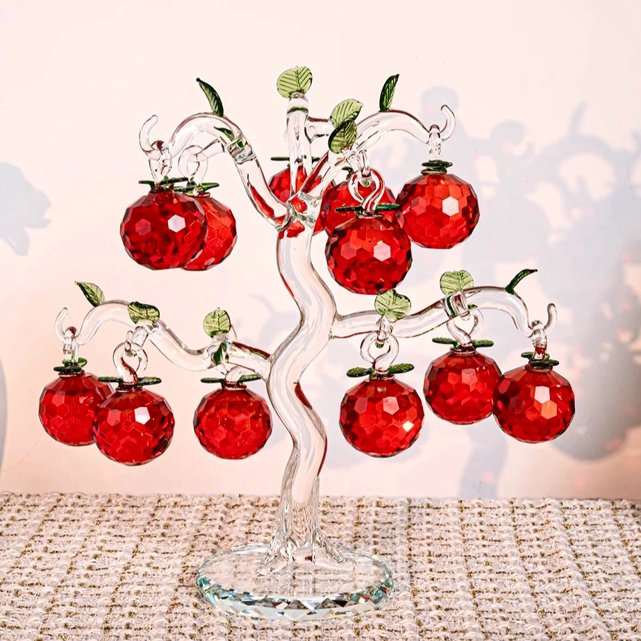 【12苹果树】轻奢水晶网红红苹果树摆件家用玄关客厅高档创意装饰品