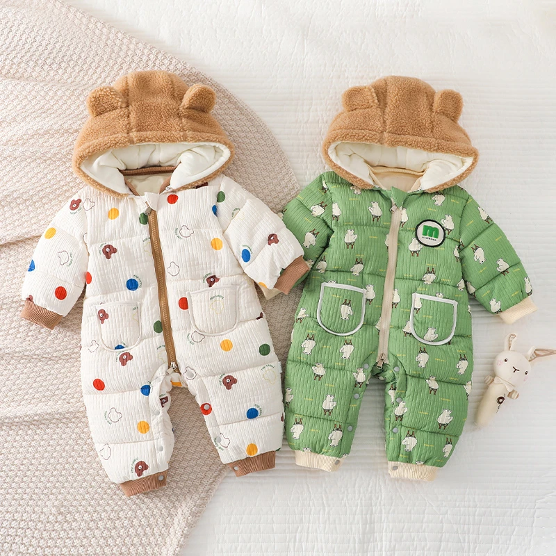婴儿连体衣秋冬加厚男女宝宝外出服新生儿棉衣冬装爬服哈衣