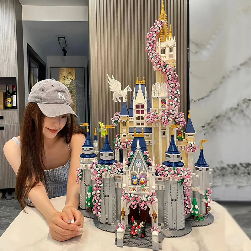 樱花迪士尼公主城堡女孩系列花束成人高难度拼装积木七夕情人礼物