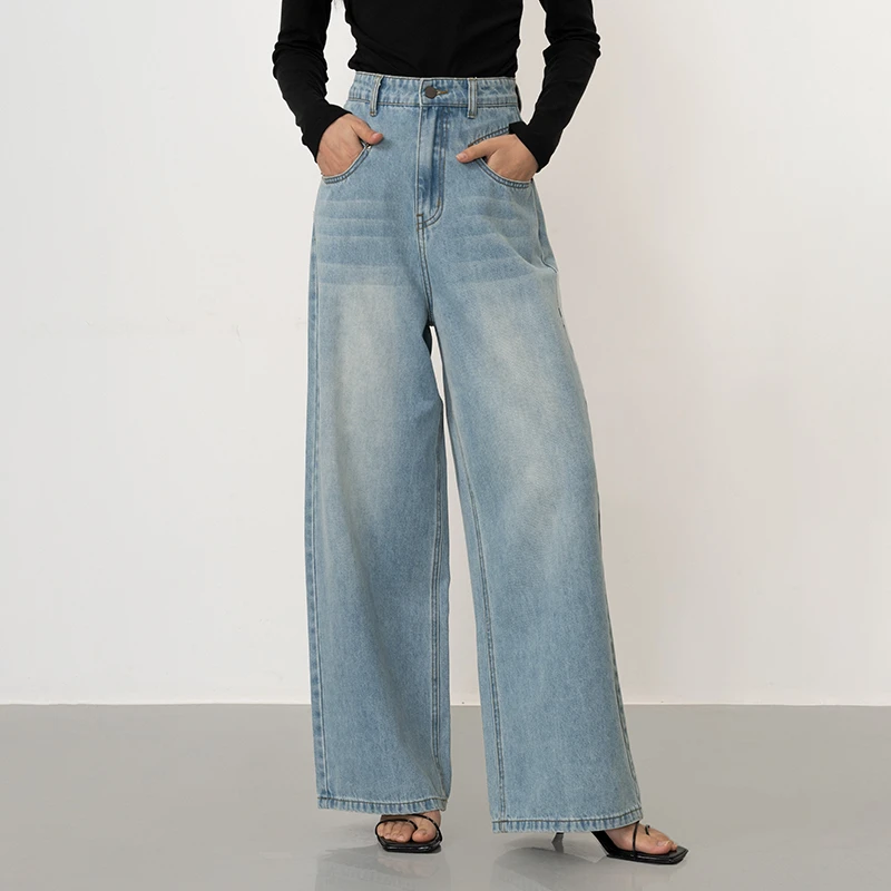 MOVE BY 宽松百搭牛仔裤女2024秋季新款复古水洗天蓝直筒裤C11036