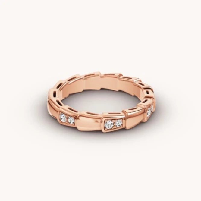 99新 BVLGARI/宝格丽 Serpenti 玫瑰金蛇骨钻戒52-54、56号