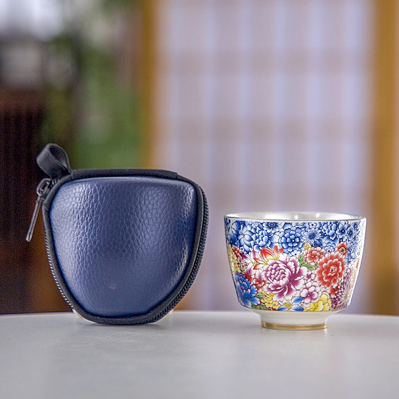 万花鎏银茶杯主人单杯个人专用陶瓷功夫茶具大号容量器具