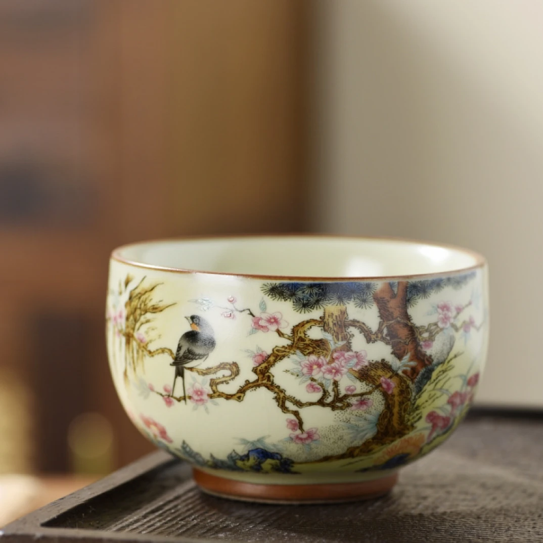 岑汝禅定杯鸟上枝头铜钱开片可养主人杯150毫升