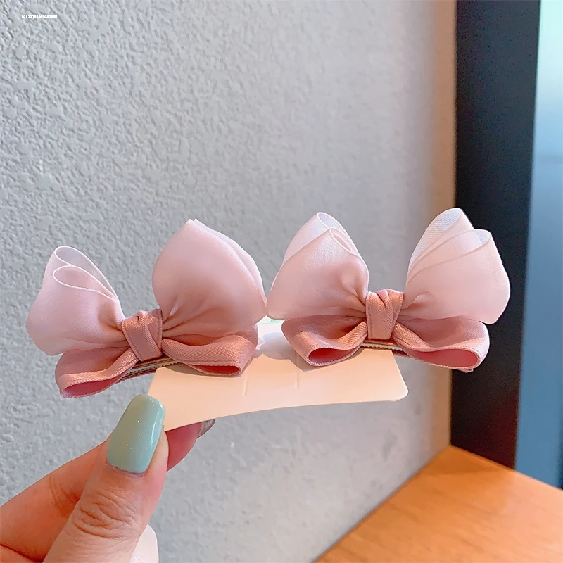 纯色发卡发饰果冻纱蝴蝶结发夹甜美小女孩侧边夹清新新款儿童彩色