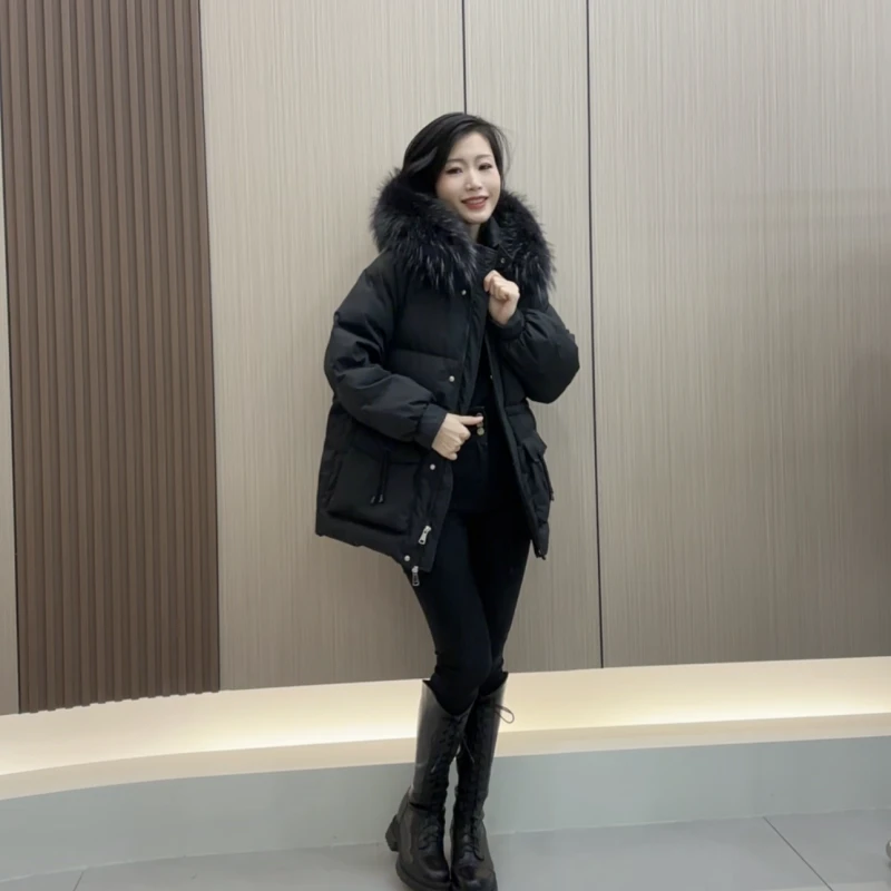 【豪志】90鸭绒大毛领羽绒服女短款2024冬季新款韩版时尚连帽外套潮