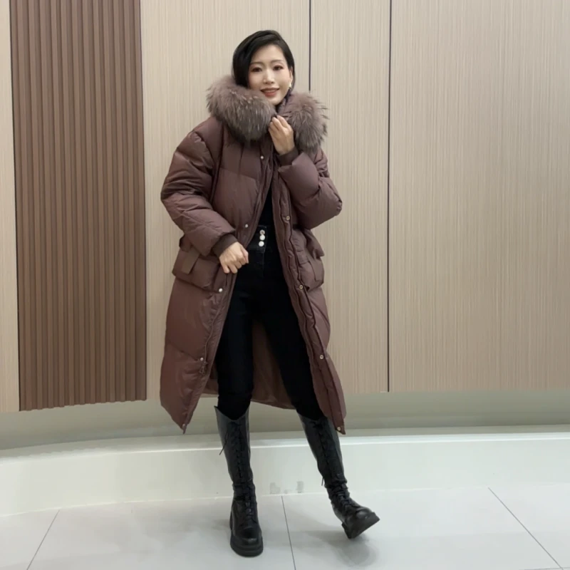 【大被子】加厚大毛领中长款羽绒服女2024冬季新款连帽过膝保暖外套