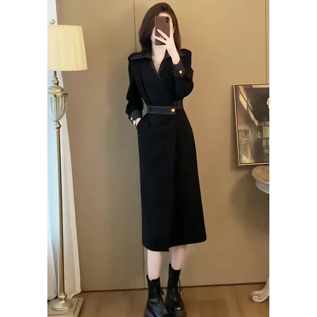 春秋法式气质长裙高端御姐风收腰显瘦打底连衣裙子女高级感小黑裙