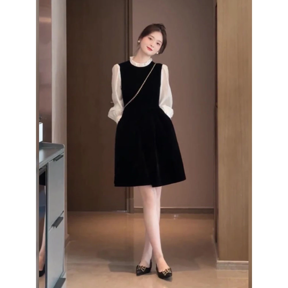 大码假两件连衣裙春装女2025年新款显瘦正式场合面试裙子A字裙子