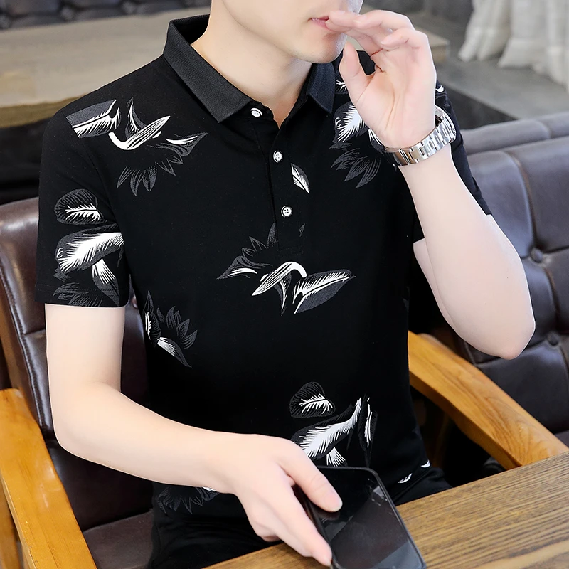 2025男士夏季新款POLO衫短袖时尚休闲帅气百搭款翻领印花半袖T恤