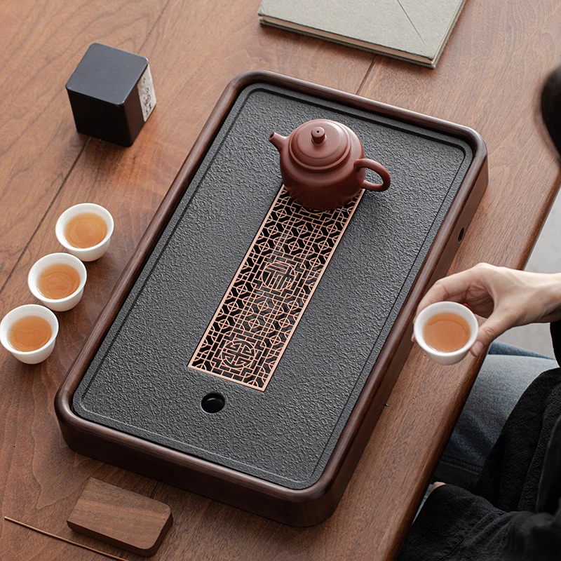 茶盘家用仿乌石托盘茶具沥水现代轻奢小型干泡台日式茶台蓄排水