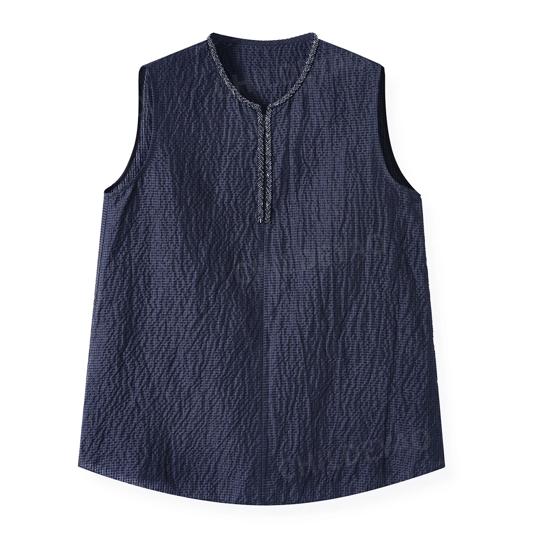 【婉婉专属】『夏如幽兰』桑蚕丝亚麻肌理感钉珠无袖背心上衣 A4132