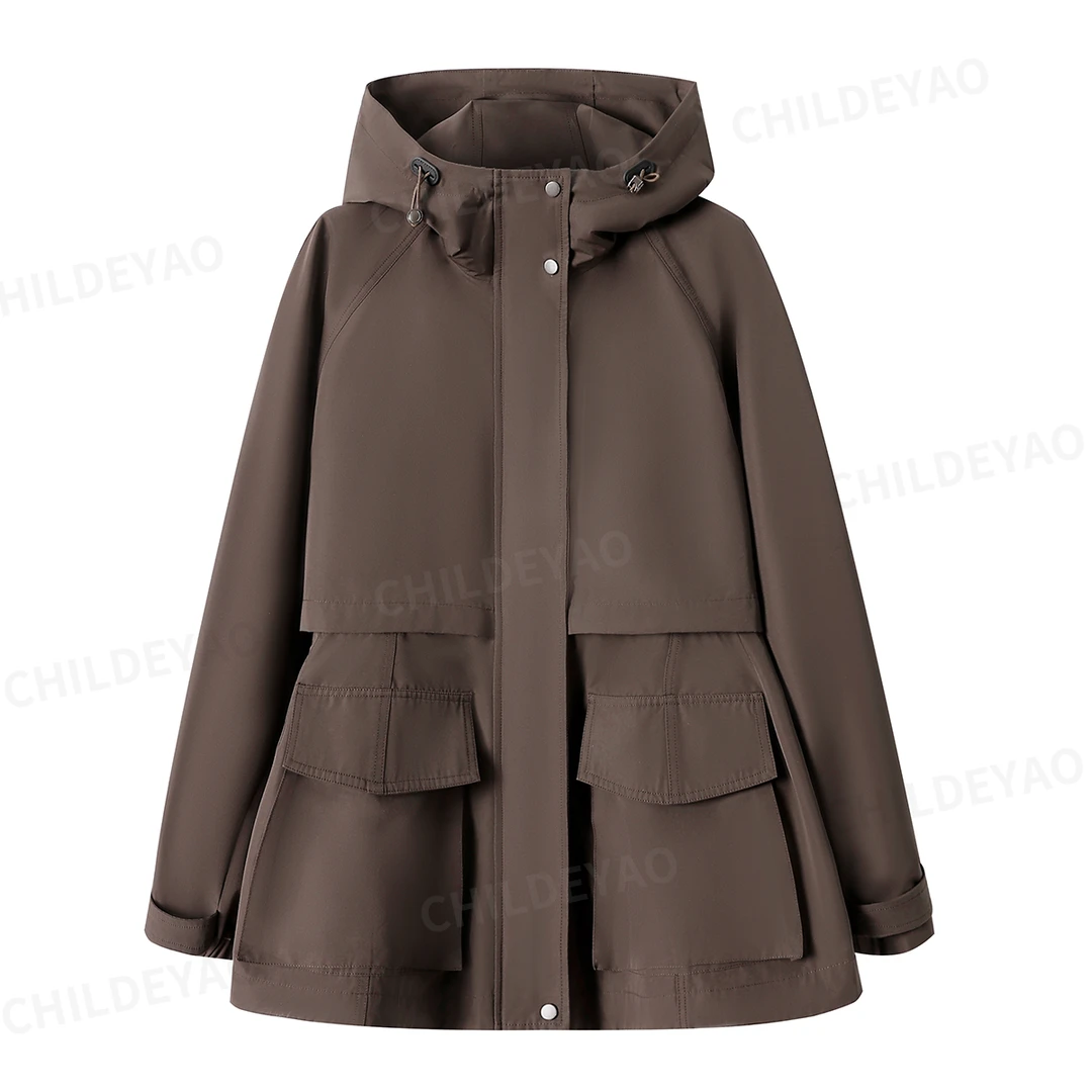 Childe Yao『巴黎夜未晚』休闲连帽拉链风衣抽绳收腰外套W408090