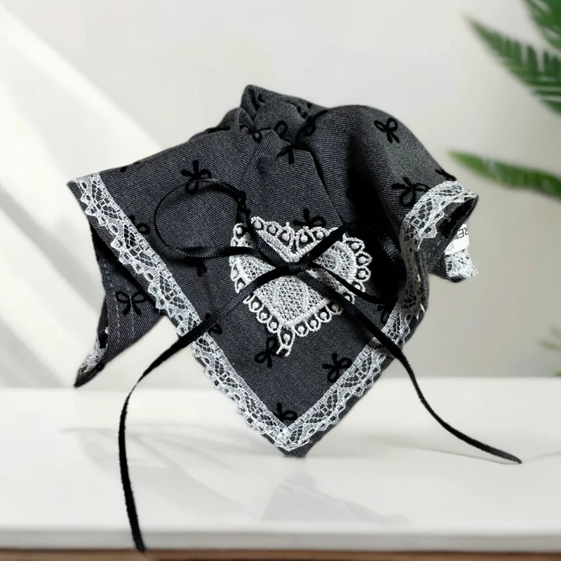 （方巾）黑灰蕾丝边爱心发饰
