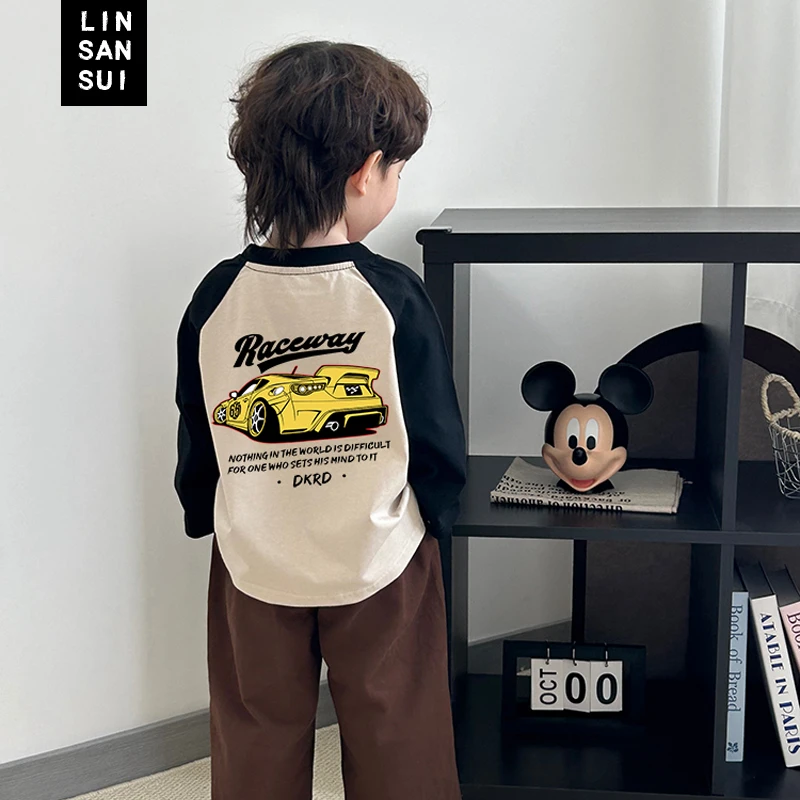 男童百搭纯棉长袖春秋新款T恤时髦儿童洋气休闲宽松上衣韩系童装