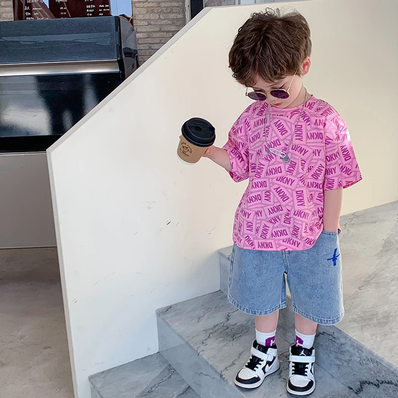 男宝圆领炸街套头儿童短袖夏装男童夏季纯棉T恤新款韩版酷帅气潮