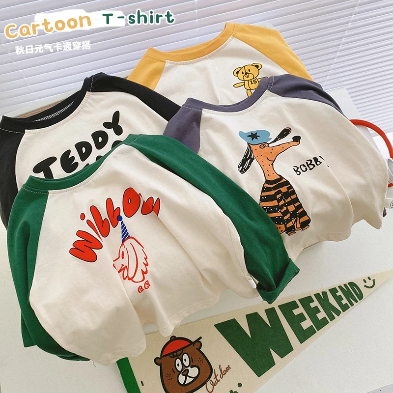 2025秋装韩版中小童卡通动漫插肩上衣打底衫潮纯棉儿童长袖T恤