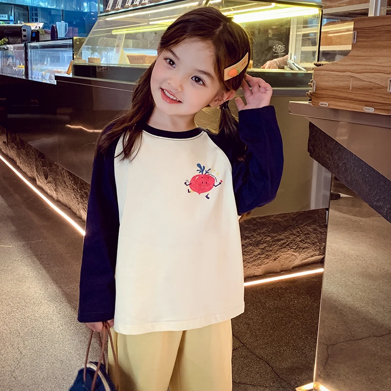 2025新款洋气儿童卡通印花上衣小女孩休闲打底衫女童长袖T恤秋装