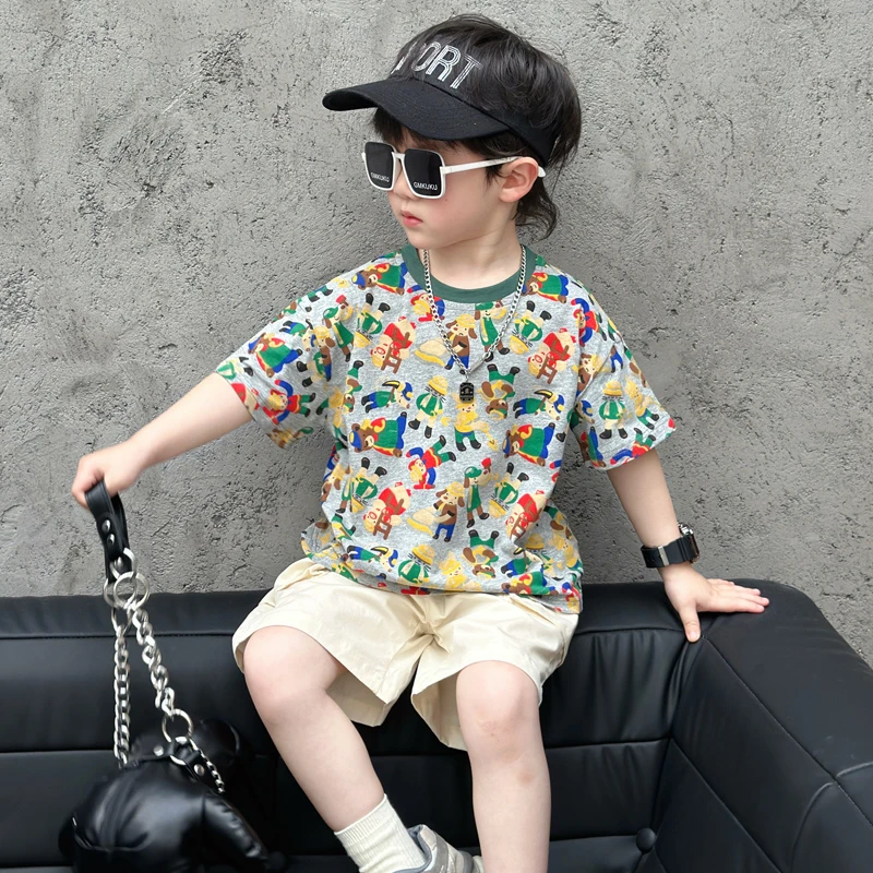 男童夏纯棉短袖2025新款打底衫洋气小童宝宝卡通t恤儿童夏季衣服